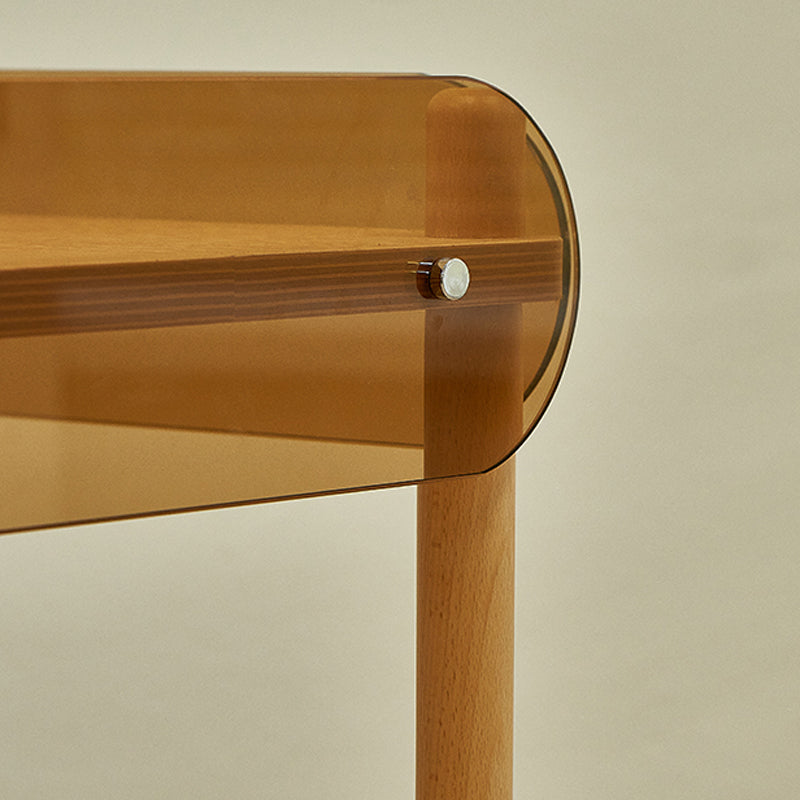 Modern Side Table Glass Top with Storage Rectangular Double Tier Accent Side Table