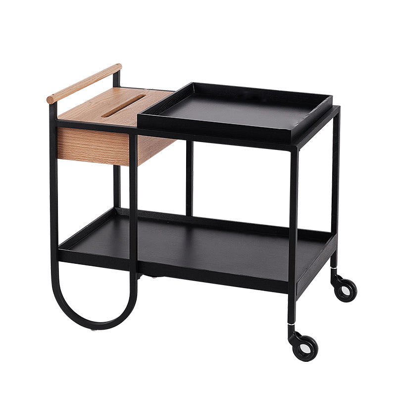 Modernistic Double Tier Accent Side Table Solid Wood Black Rectangular Corner Table