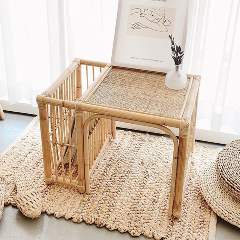 15.74" Tall Rattan End Table Rectangular Natural Accent Side Table