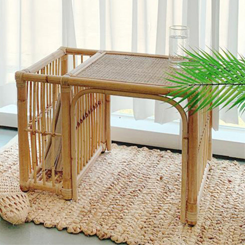 15.74" Tall Rattan End Table Rectangular Natural Accent Side Table