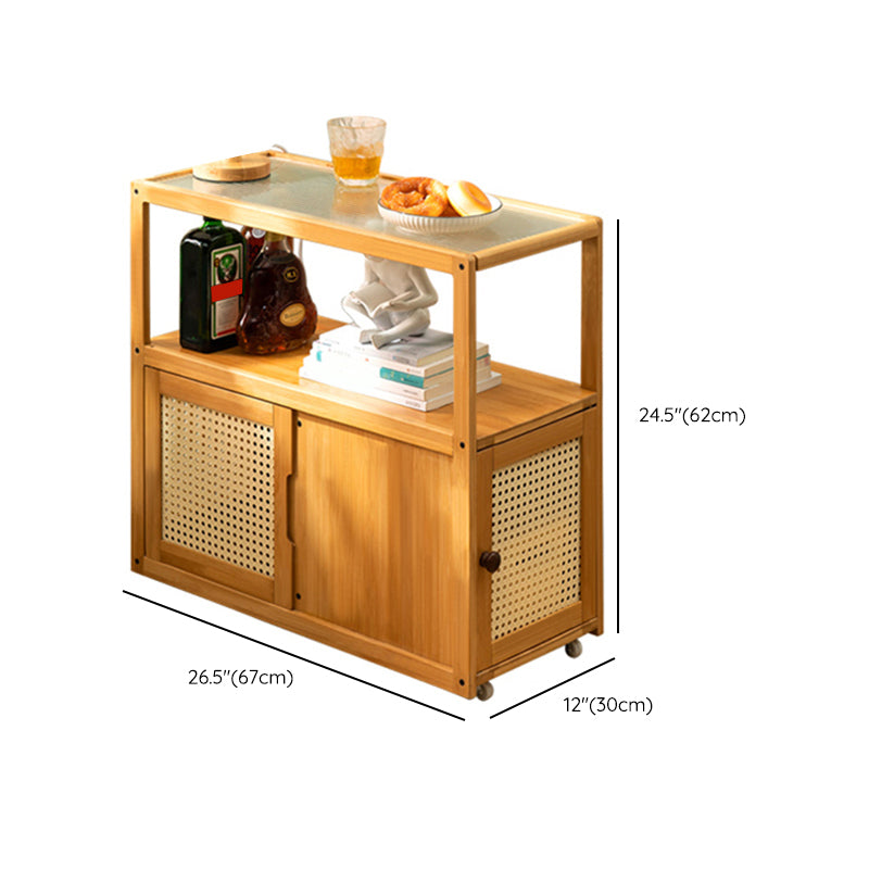 Asian Rectangular Side Table Glass Top End Table with Cabinet