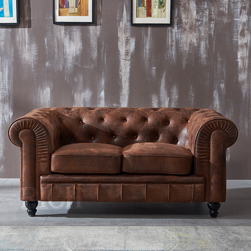 Chesterfield Dark Brown Sofa Apartment Tuxedo Arm Loveseat Genuine Leather Sofa
