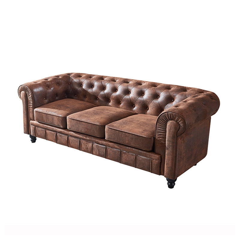 Chesterfield Dark Brown Sofa Apartment Tuxedo Arm Loveseat Genuine Leather Sofa