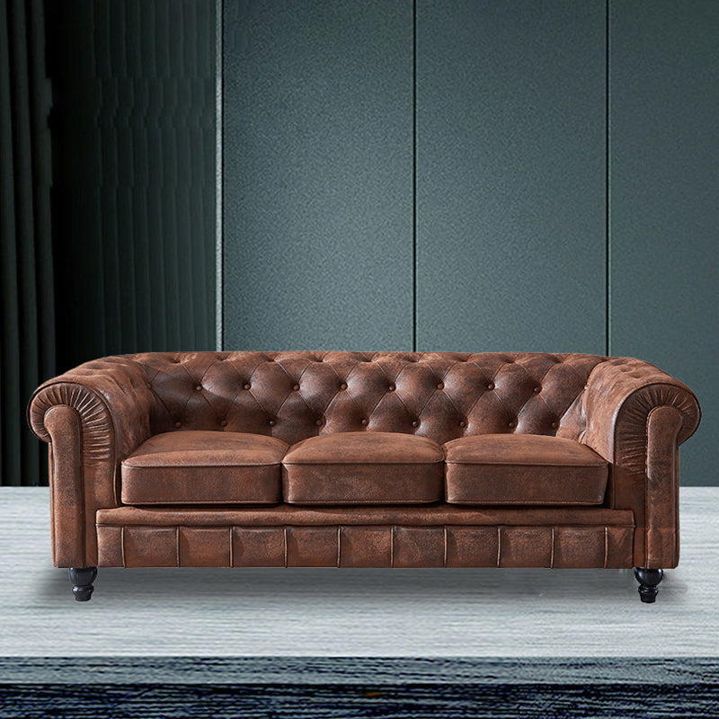 Chesterfield Dark Brown Sofa Apartment Tuxedo Arm Loveseat Genuine Leather Sofa