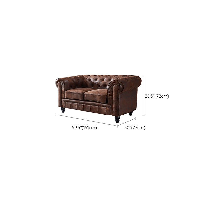 Chesterfield Dark Brown Sofa Apartment Tuxedo Arm Loveseat Genuine Leather Sofa