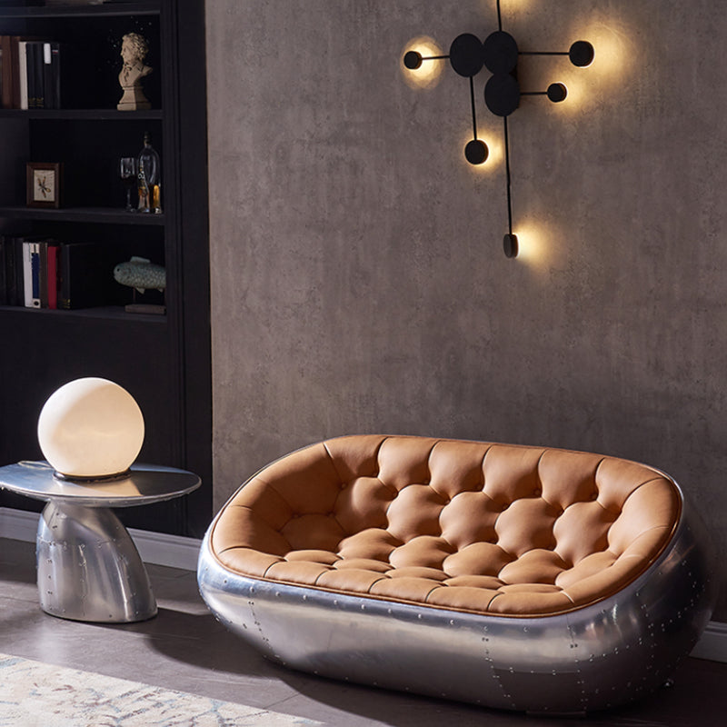 Contemporary Seating Orange Leather Tufted Living Room Settee