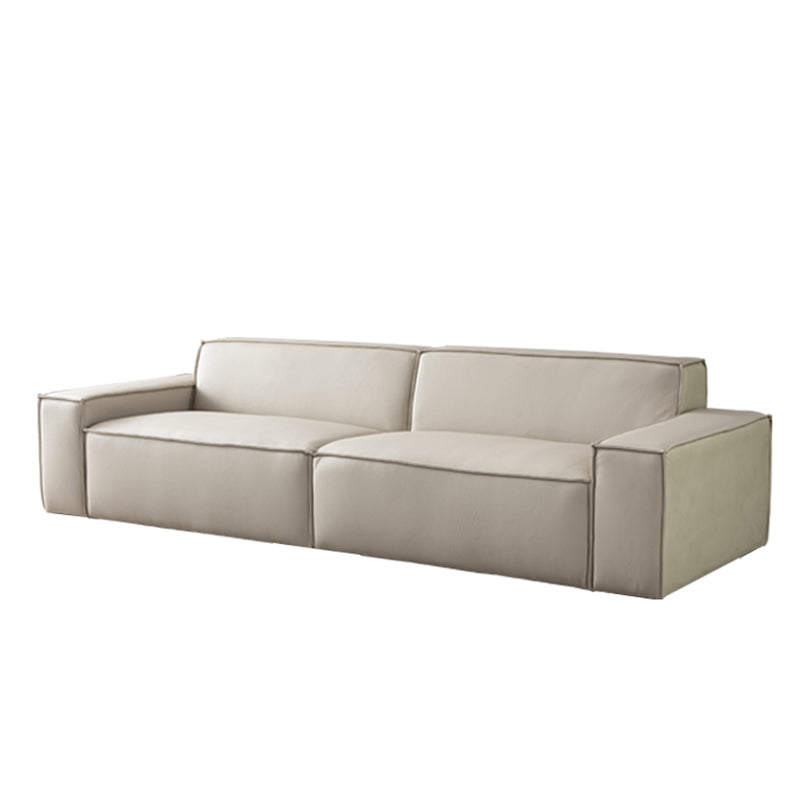 Contemporary White Cushions Square Arm Living Room Genuine Leather Seating