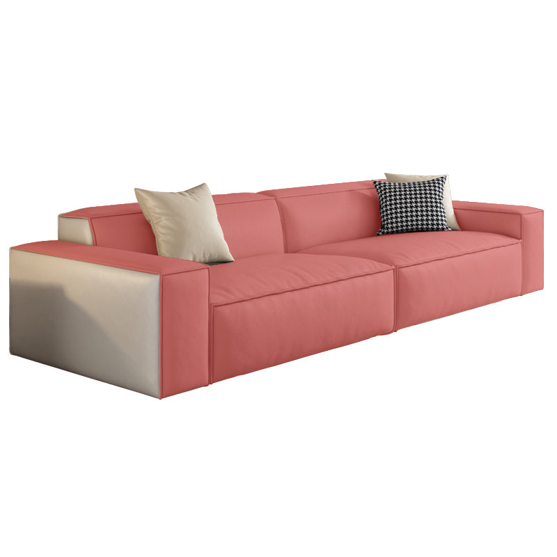 Contemporary White Cushions Square Arm Living Room Genuine Leather Seating