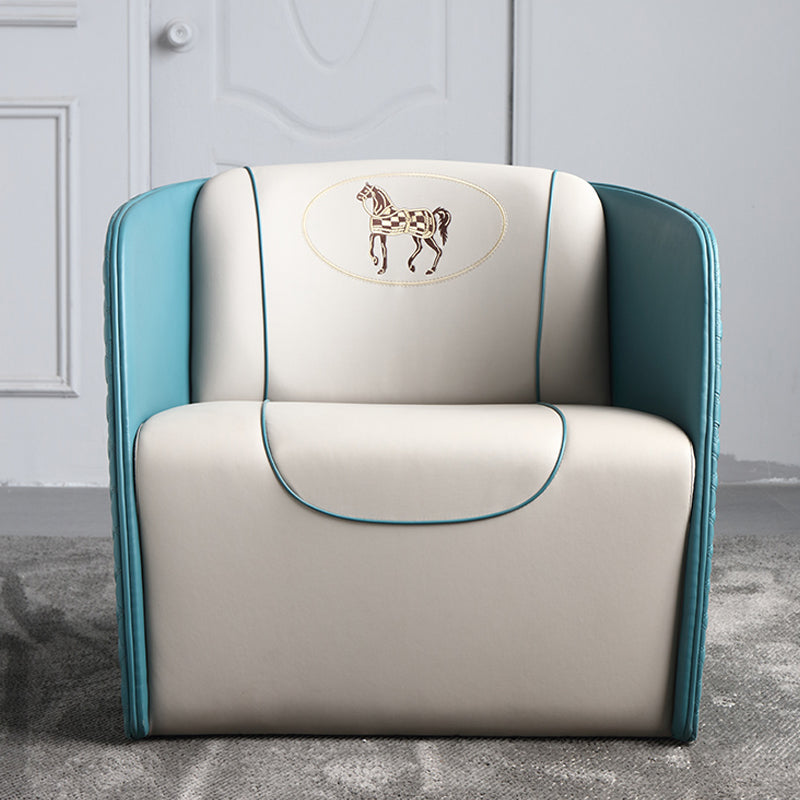 Contemporary Solid Color Chair Faux Leather Barrel Accent Chair