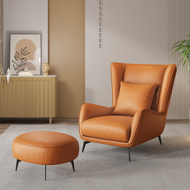Mid-Century Modern Wingback Chair Orange Bonded Leather Wingback Chair