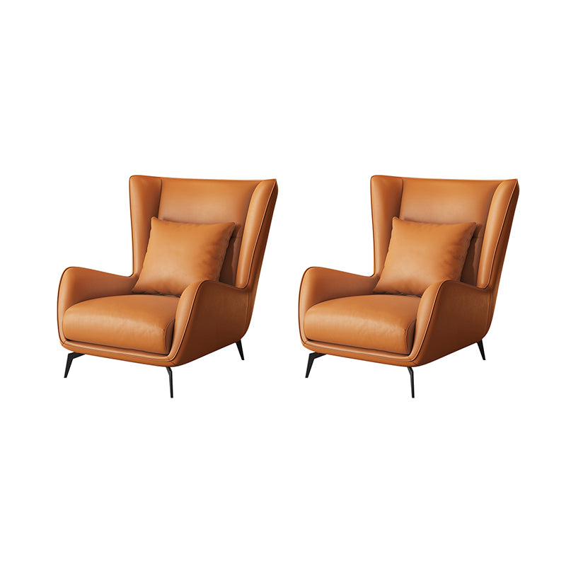 Mid-Century Modern Wingback Chair Orange Bonded Leather Wingback Chair