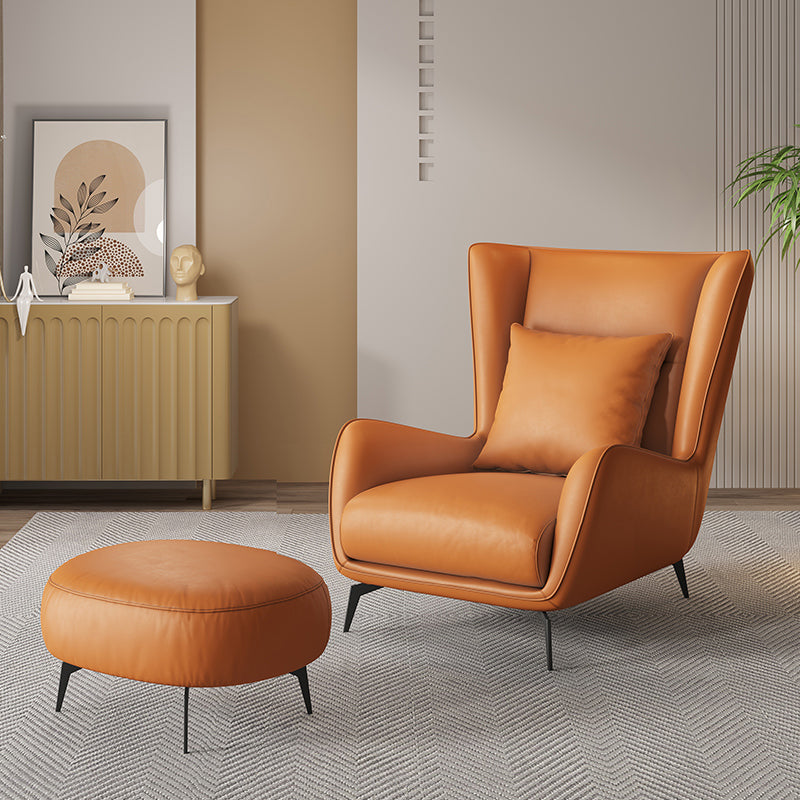 Mid-Century Modern Wingback Chair Orange Bonded Leather Wingback Chair