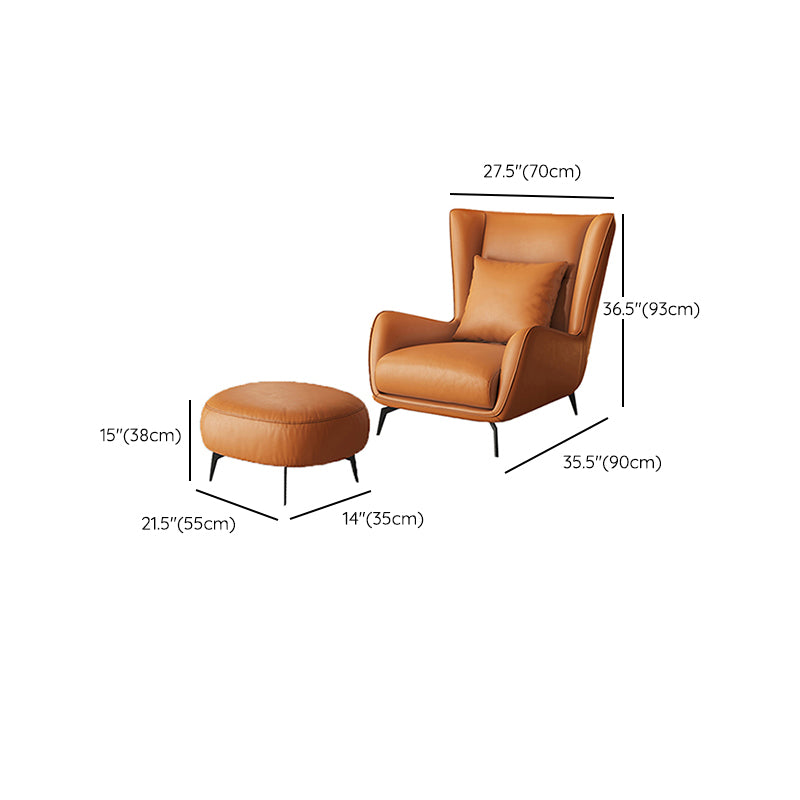 Mid-Century Modern Wingback Chair Orange Bonded Leather Wingback Chair