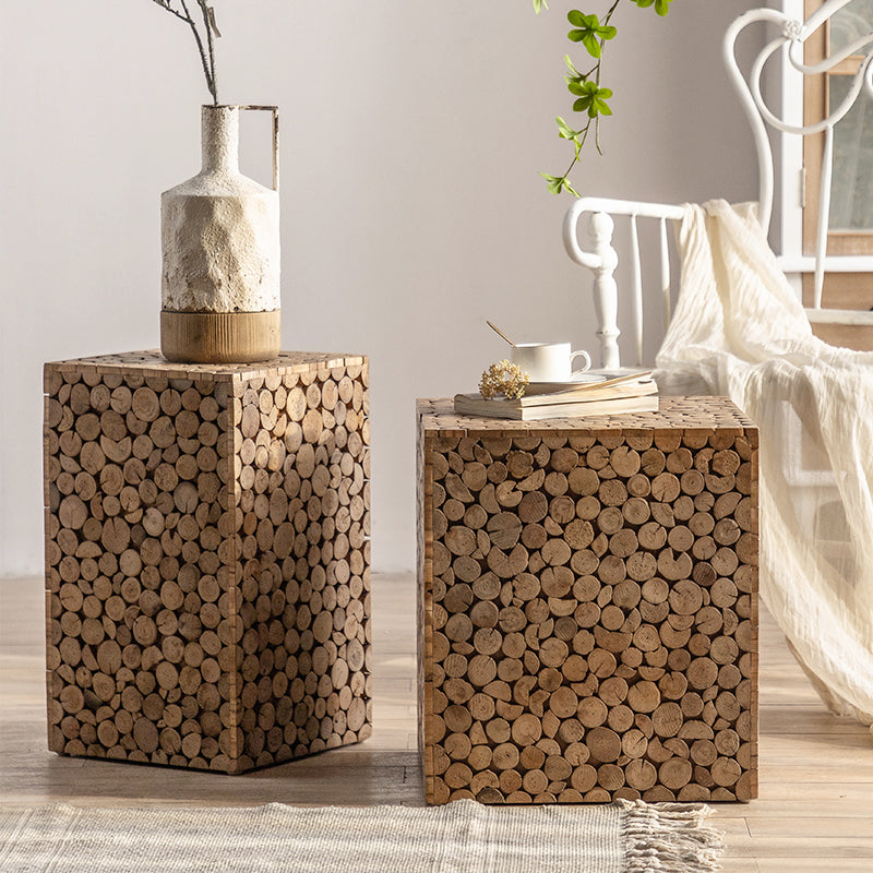 Solid Wood Living Room Side Table Light Brown Square End Table