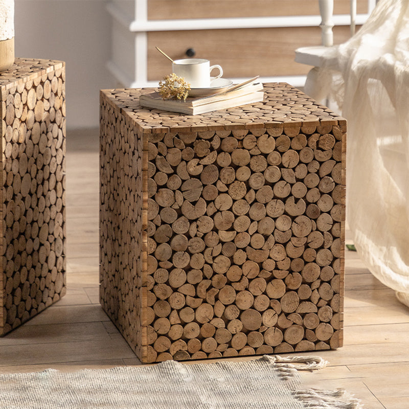 Solid Wood Living Room Side Table Light Brown Square End Table