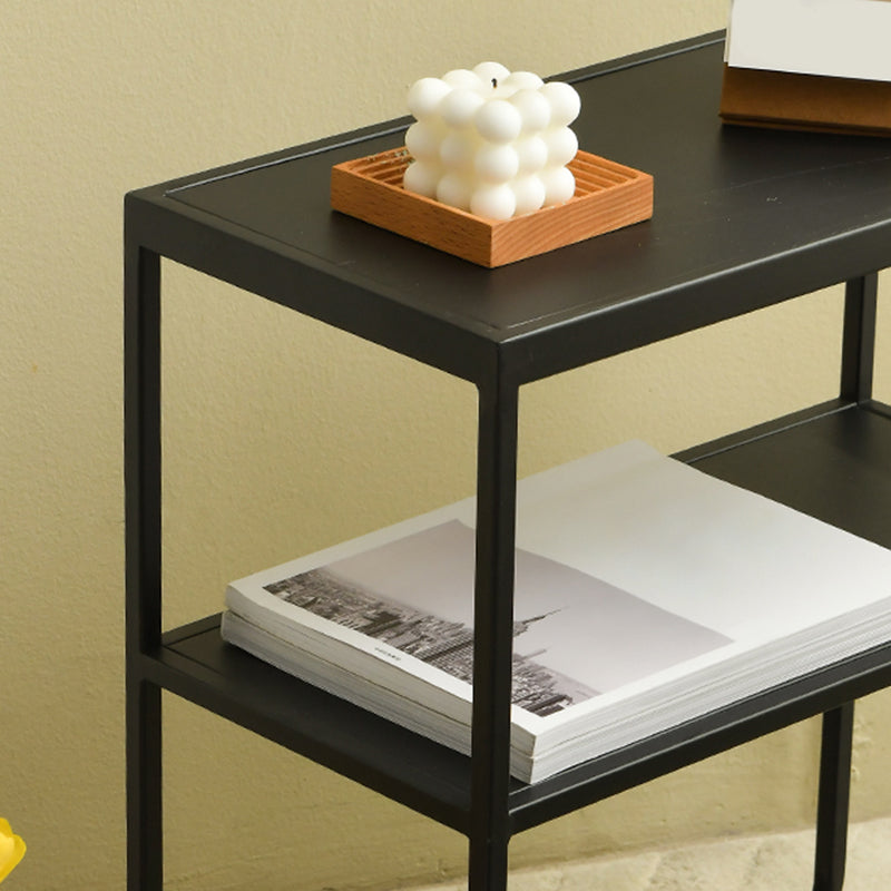 21.65" Tall 4 Legs Side Table Metal Sofa Side Accent Table with Shelf