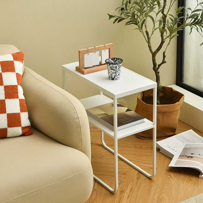 21.65" Tall 4 Legs Side Table Metal Sofa Side Accent Table with Shelf