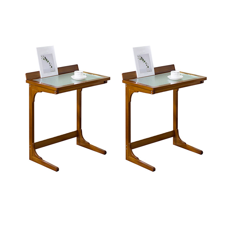 Rectangular Glass Top Side Table Wood Sofa Side Accent Table