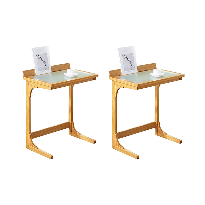 Rectangular Glass Top Side Table Wood Sofa Side Accent Table