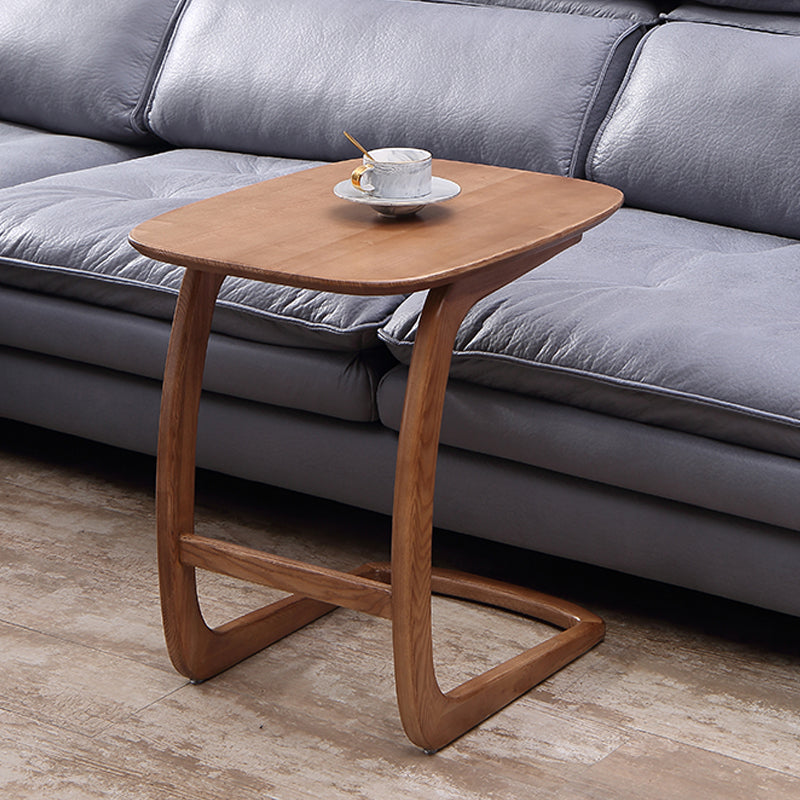 Modern Style Wood End Table Rectangular C-shape Sofa Side Accent Table