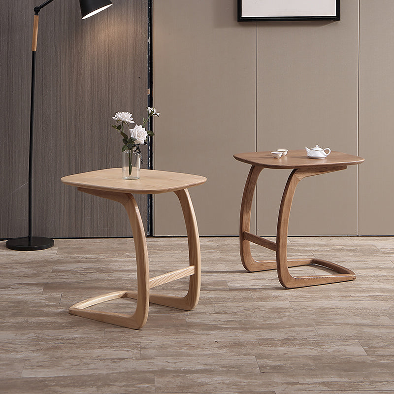 Modern Style Wood End Table Rectangular C-shape Sofa Side Accent Table