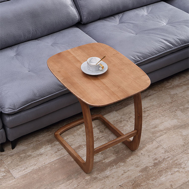 Modern Style Wood End Table Rectangular C-shape Sofa Side Accent Table