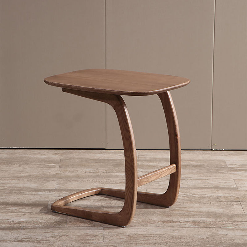 Modern Style Wood End Table Rectangular C-shape Sofa Side Accent Table