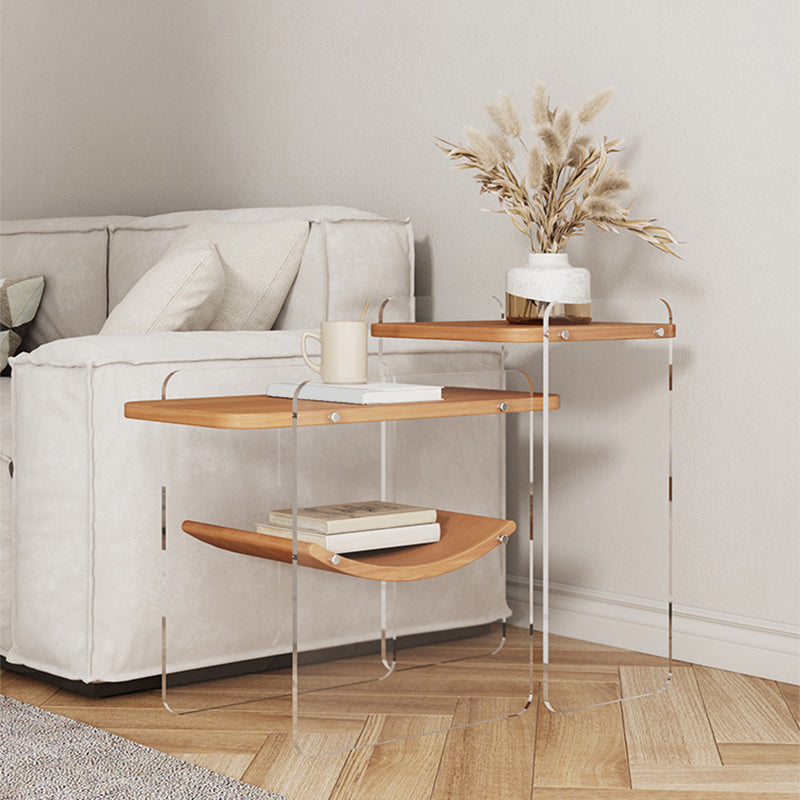 Wood and Acrylic Side End Table Double Tier Table with Shelf for Living Room