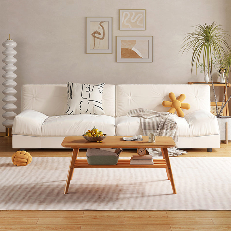 Modern Style Fabric Sofa in Off-White Living Room Square Arm Sofa