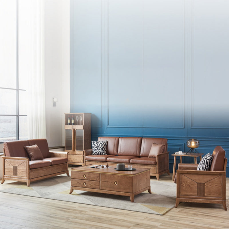 Country/Farmhouse Dark Brown Cushions Flared Arm Living Room Seating