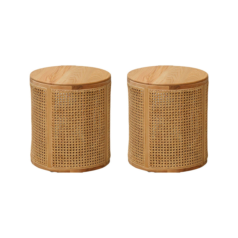 17.71 inch Tall Drum Side Table Rattan Side End Table with Storage