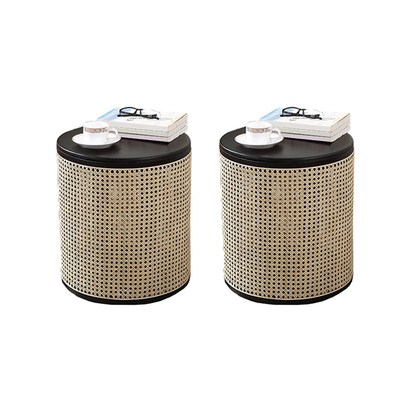 17.71 inch Tall Drum Side Table Rattan Side End Table with Storage