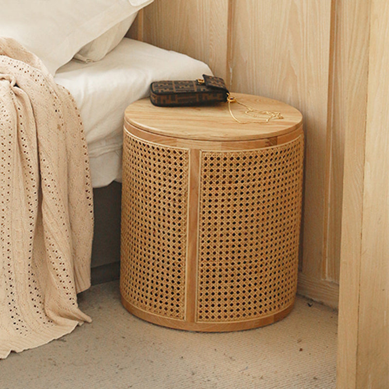 17.71 inch Tall Drum Side Table Rattan Side End Table with Storage