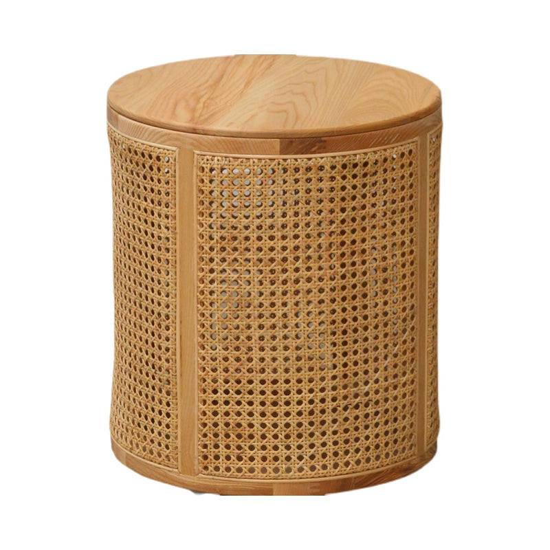 17.71 inch Tall Drum Side Table Rattan Side End Table with Storage