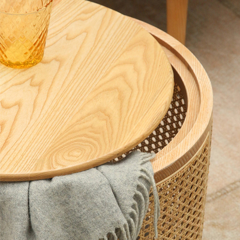 17.71 inch Tall Drum Side Table Rattan Side End Table with Storage