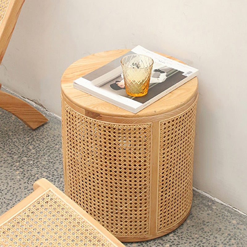 17.71 inch Tall Drum Side Table Rattan Side End Table with Storage