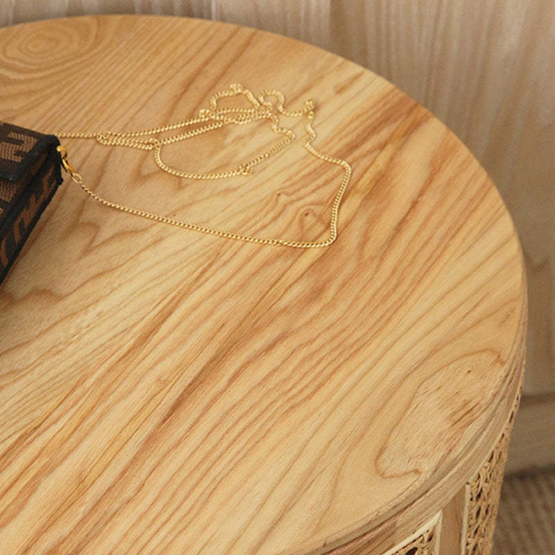 17.71 inch Tall Drum Side Table Rattan Side End Table with Storage