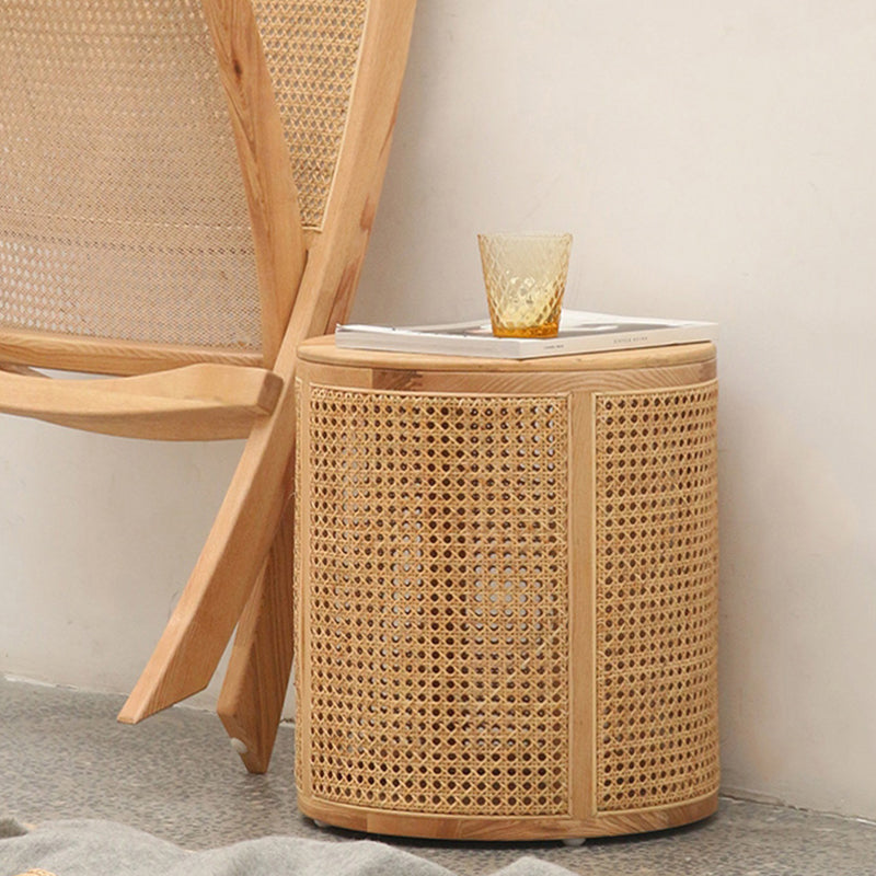 17.71 inch Tall Drum Side Table Rattan Side End Table with Storage