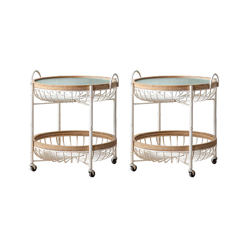 Metal Cross Legs End Table White Glass Top Accent Side Table