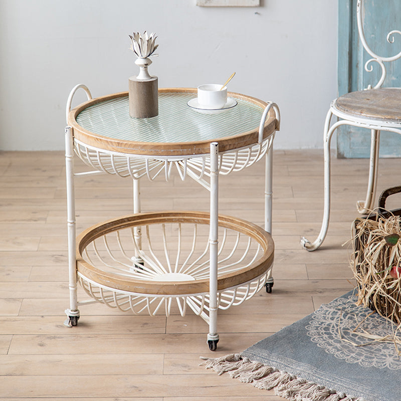 Metal Cross Legs End Table White Glass Top Accent Side Table