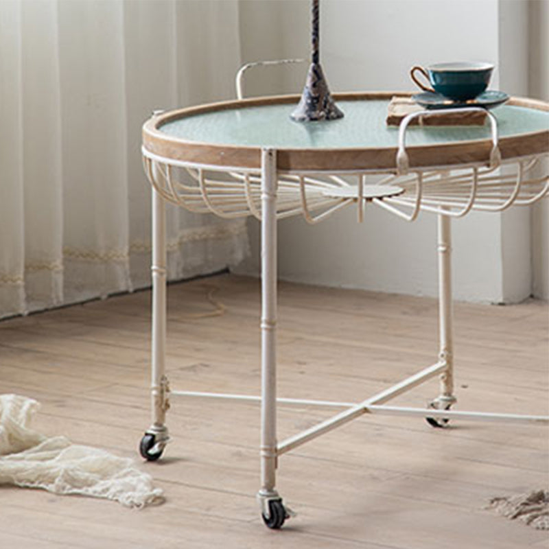 Metal Cross Legs End Table White Glass Top Accent Side Table