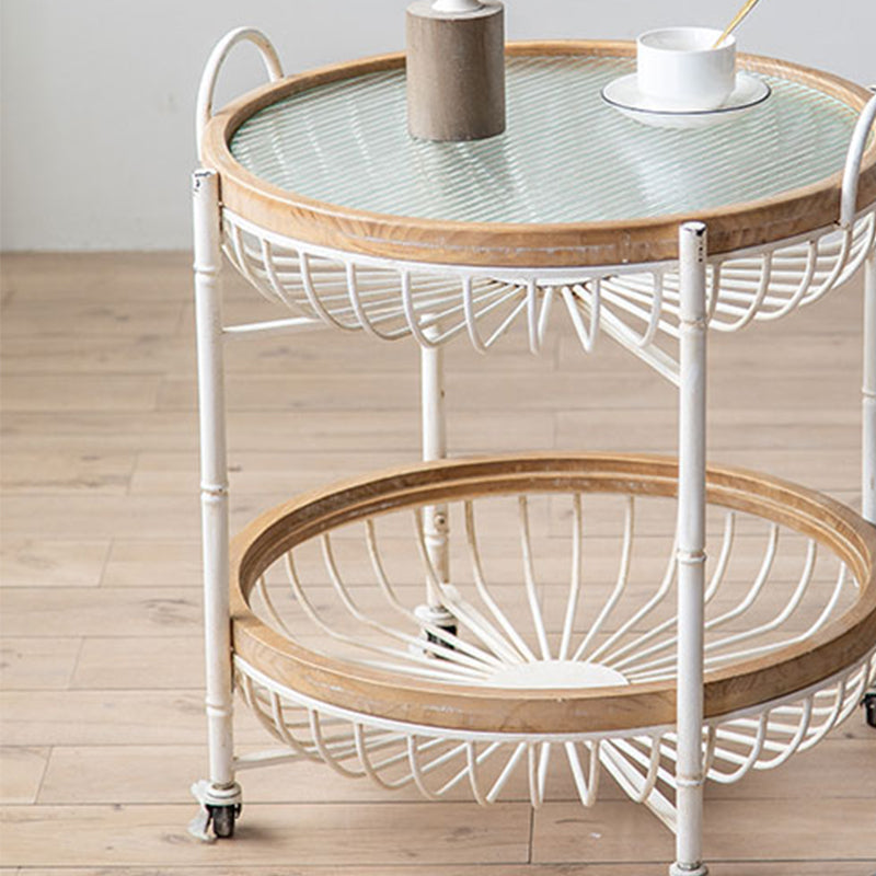 Metal Cross Legs End Table White Glass Top Accent Side Table