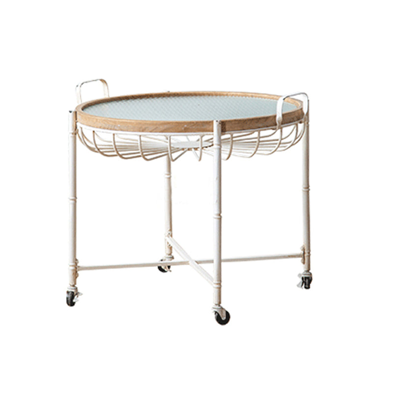 Metal Cross Legs End Table White Glass Top Accent Side Table