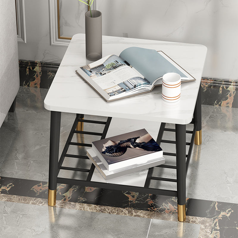 4 Legs Metal End Table Luxurious Stone Top Side End Snack Table