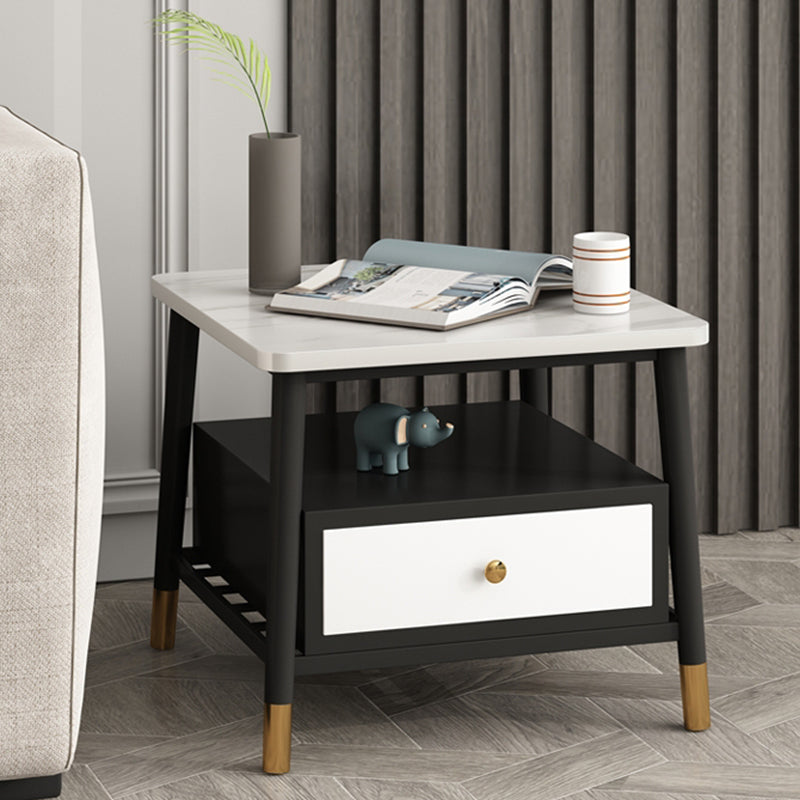 4 Legs Metal End Table Luxurious Stone Top Side End Snack Table