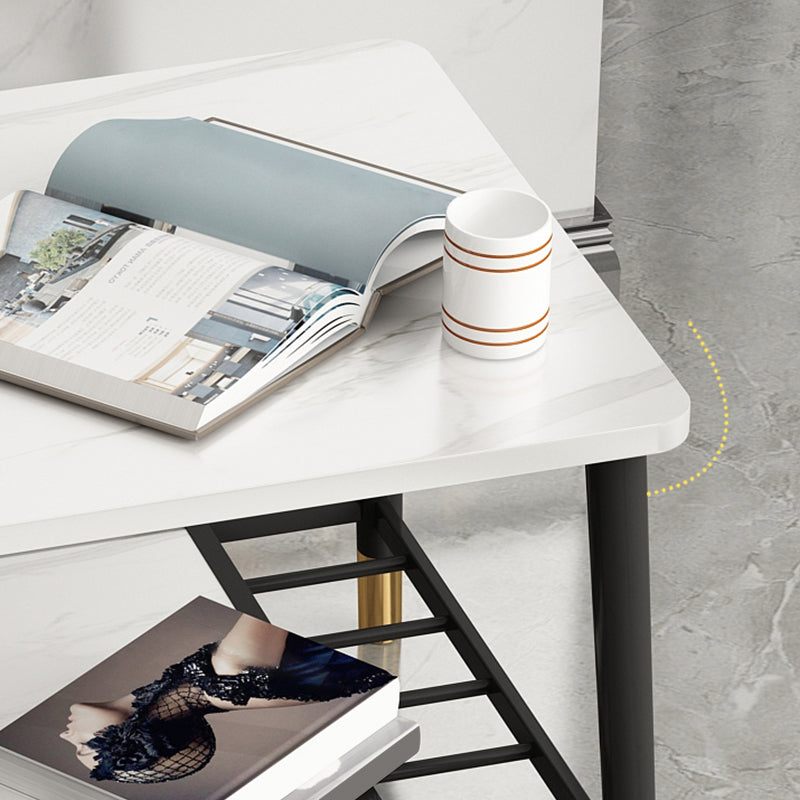 4 Legs Metal End Table Luxurious Stone Top Side End Snack Table
