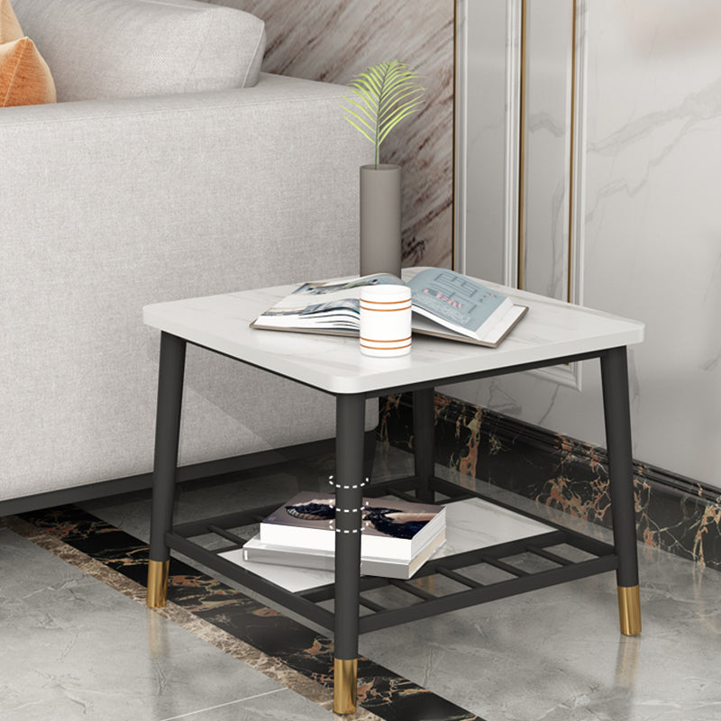 4 Legs Metal End Table Luxurious Stone Top Side End Snack Table