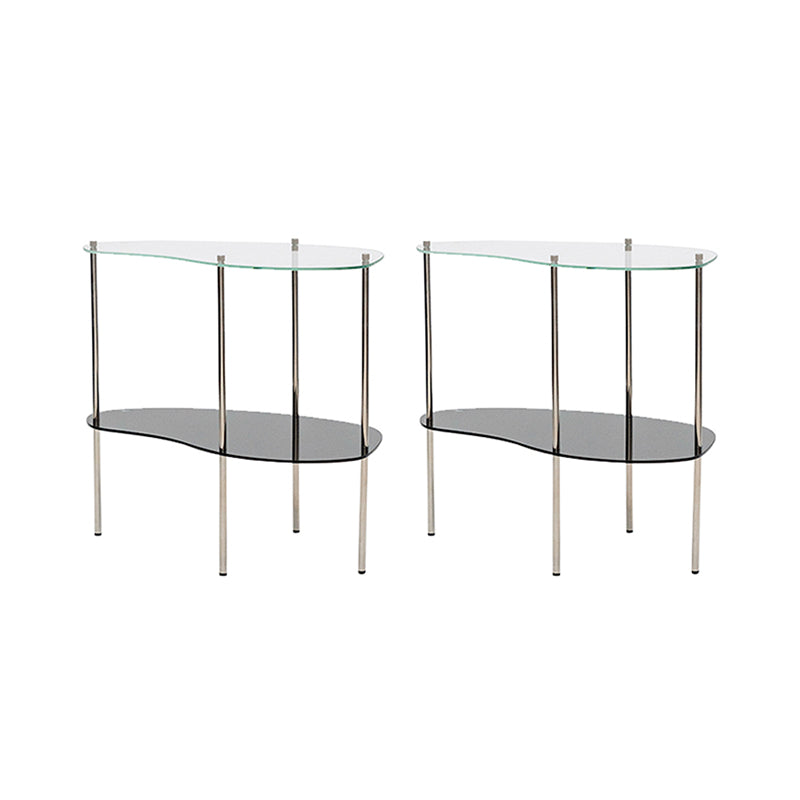 Modern Glass 2-shelf Side Table 4 Legs Sofa Side Accent Table