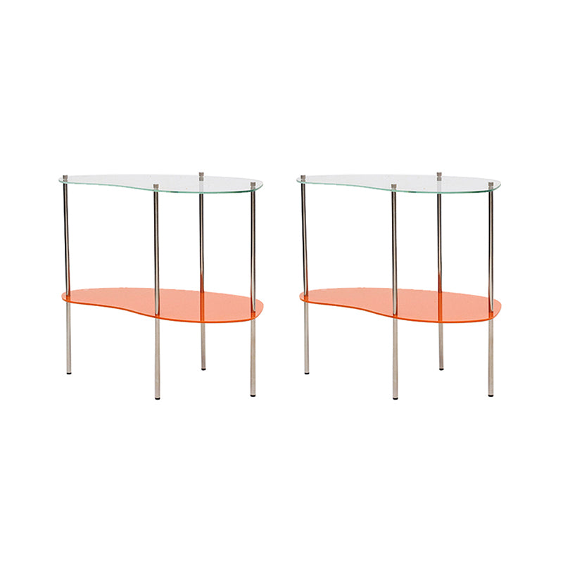 Modern Glass 2-shelf Side Table 4 Legs Sofa Side Accent Table