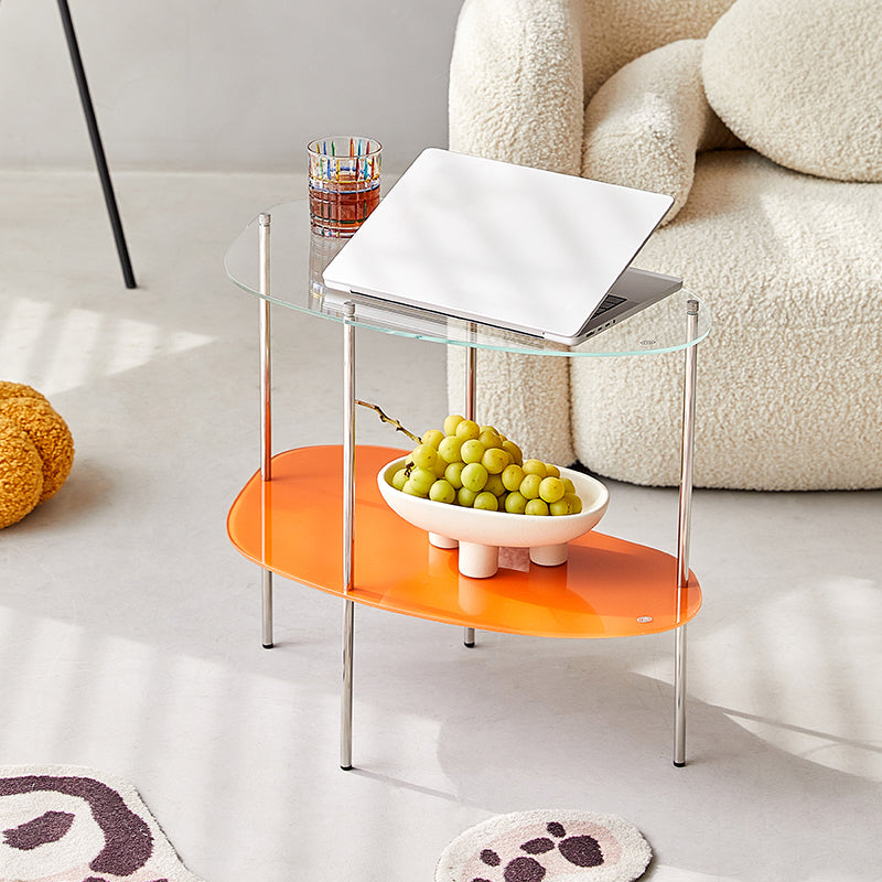 Modern Glass 2-shelf Side Table 4 Legs Sofa Side Accent Table